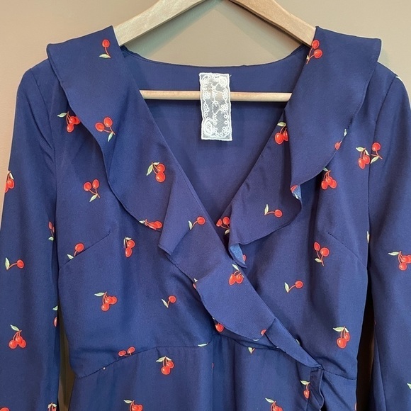 Sadie & Sage‎ Ruffled Cherry Print Faux Wrap Dress - Picture 3 of 10